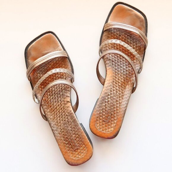 Sesto Meucci Silver Leather Square Toe Strappy Mule Sandals Block Heel Slides 10 - Picture 15 of 16